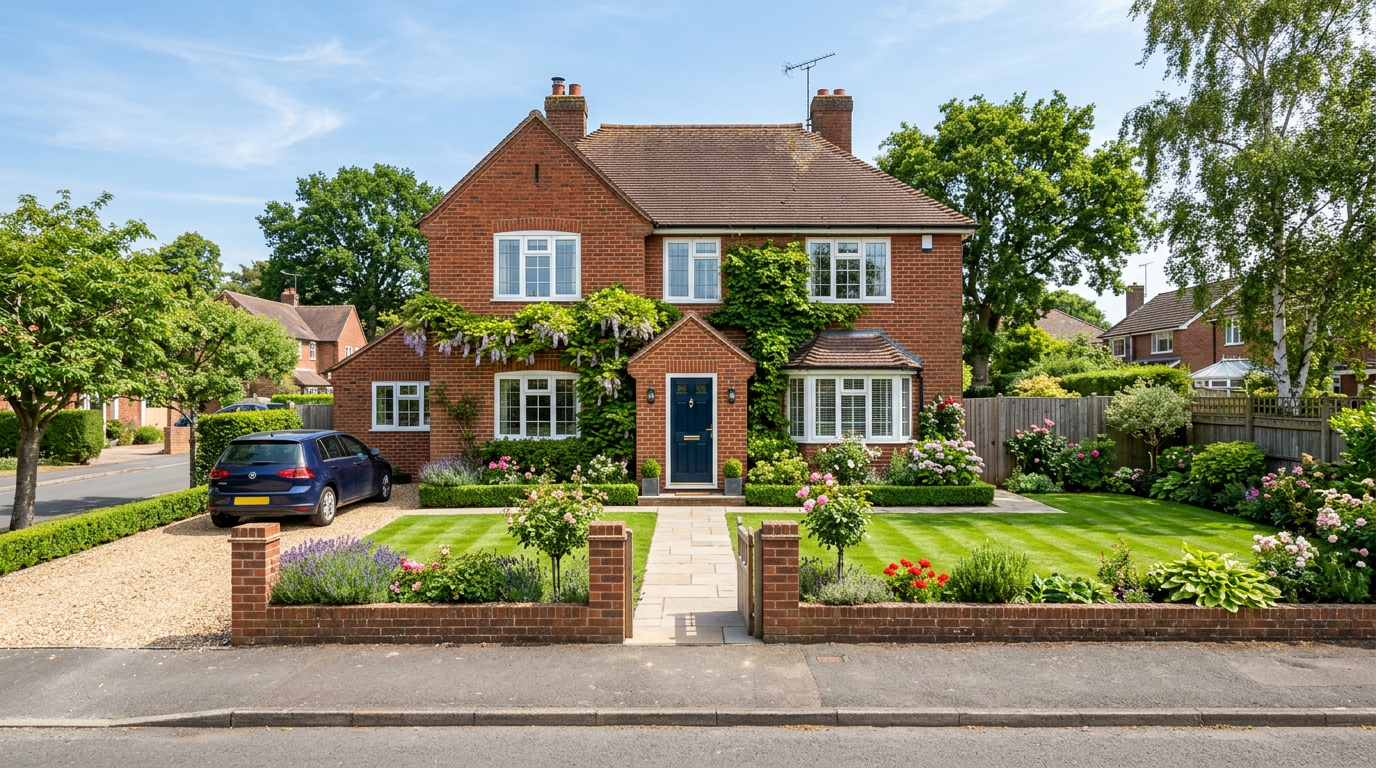 Beautiful UK detached house with a manicured front garden